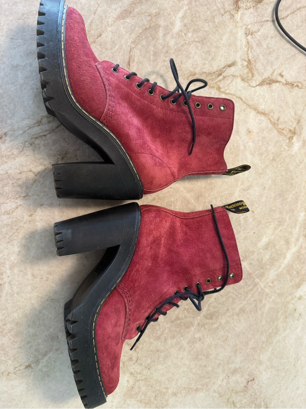 Dr. Martens Suede Lace-Up Chunky Heel Boots in Berry Sz 5 - Picture 6 of 11